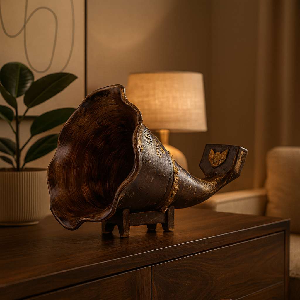 Brown with gold accents Gramophone Speaker