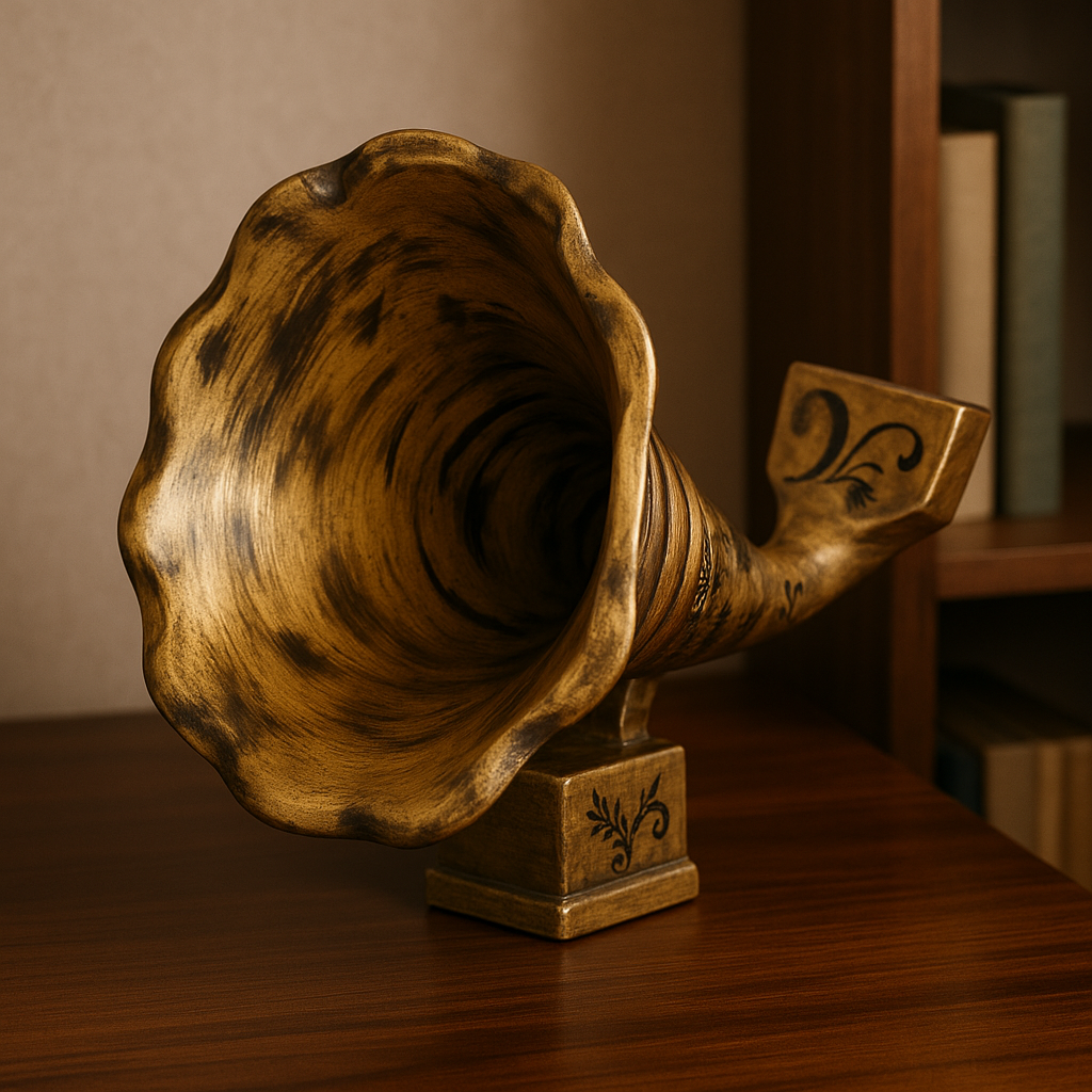 Handmade Gramophone Sculpture – “Rustic Script” Edition