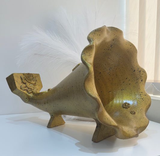 Golden Handmade Gramophone Sculpture – “Royal Bloom” Edition