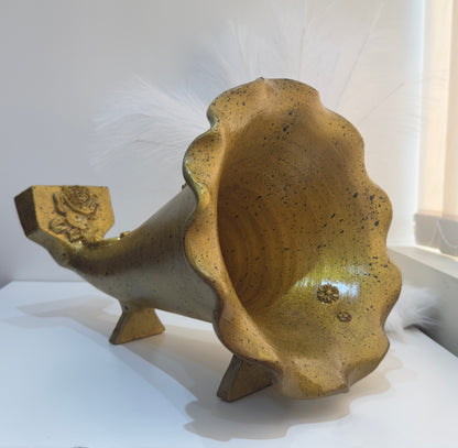 Golden Handmade Gramophone Sculpture – “Royal Bloom” Edition