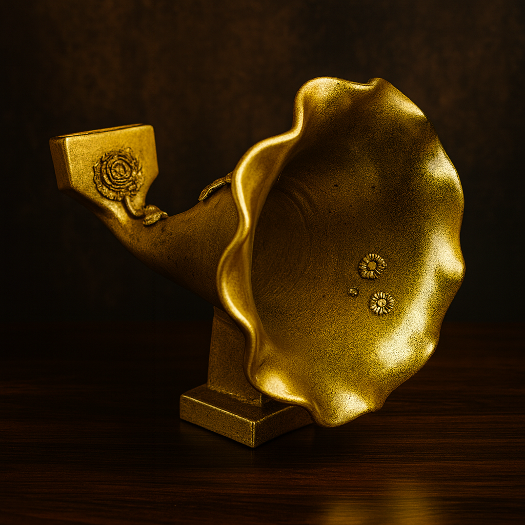 Golden Handmade Gramophone Sculpture – “Royal Bloom” Edition