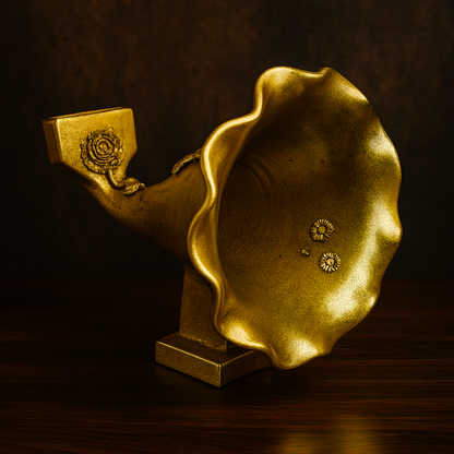 Golden Handmade Gramophone Sculpture – “Royal Bloom” Edition