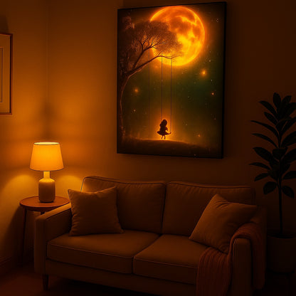 🌕 Sunset Dreams in the Jungle – AI Decorative Canvas Art