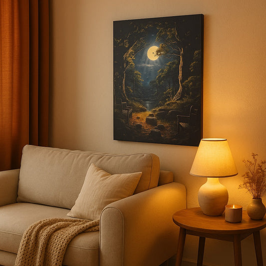 🌑 Vintage Candle Jungle Moonlight Decorative Canvas Art