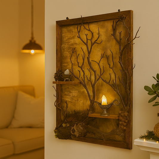 Handmade Incense Wall Art – “Wisdom Tree” with Lamp