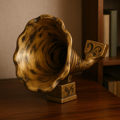 Handmade Gramophone Sculpture – “Rustic Script” Edition